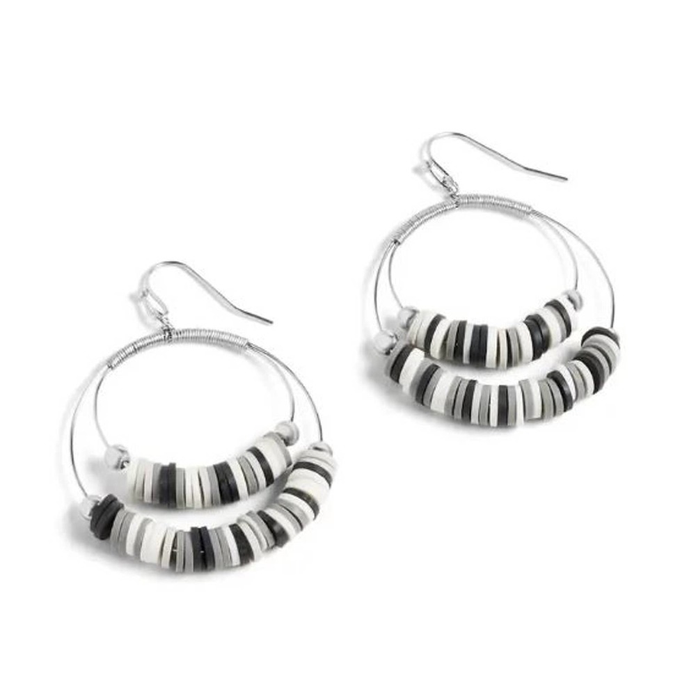 Heishi Hoop Earrings Dangle Drop Silver/Black/White